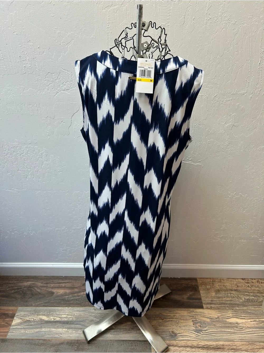 NWT Michael Michael Kors Navy White Ikat Sheath Dress‎ Women's Medium